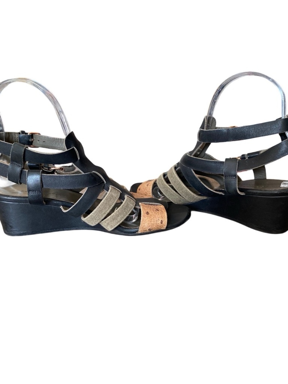 Balenciaga Paris Black Leather Ostrich Wedge Gladiator Sandals size 8 - Picture 7 of 9